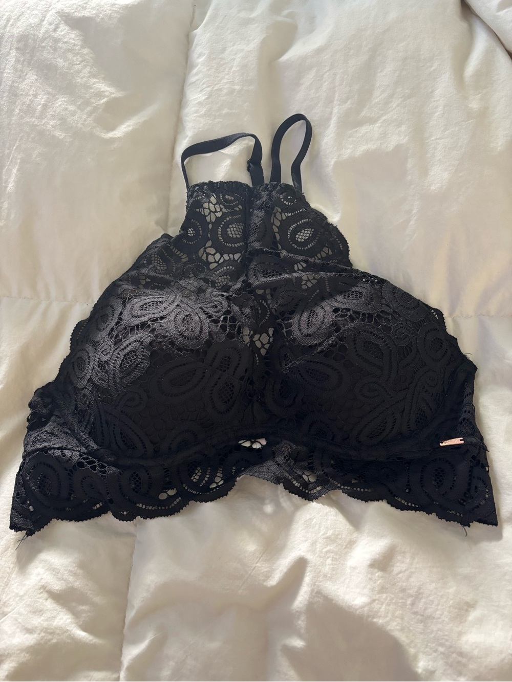 Victoria's Secret Black Lace High-Neck Push Up Bra Sz Small